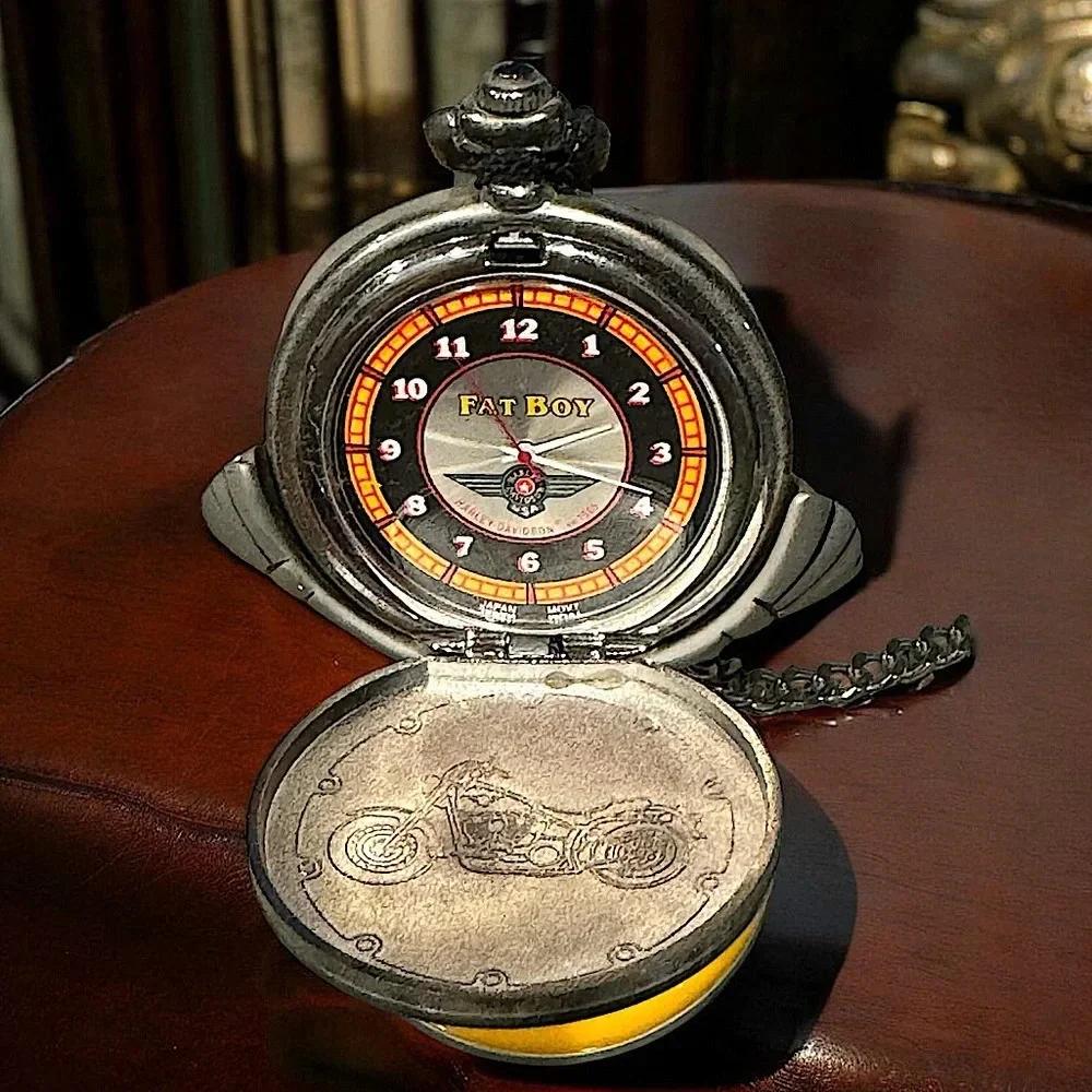 Vintage Harley Davidson fat boy pocket watch & eagle stand